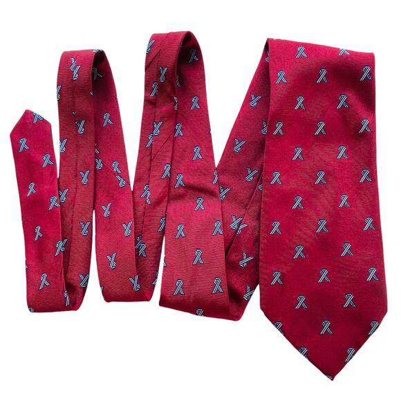 Brooks Basics Red Silk Blue Ribbon Dotted Classic Career Modern Silk Mens Tie - Picture 3 of 6